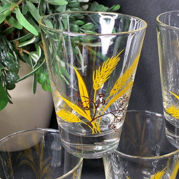 Set of 5 vintage Homer Laughlin AUTUMN GOLD wheat pattern lowball /rocks glasses - Picture 3 of 6
